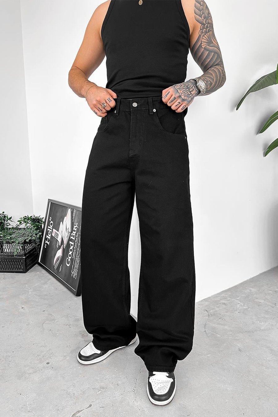 Siyah Basic Ekstra Bol Baggy Pantolon