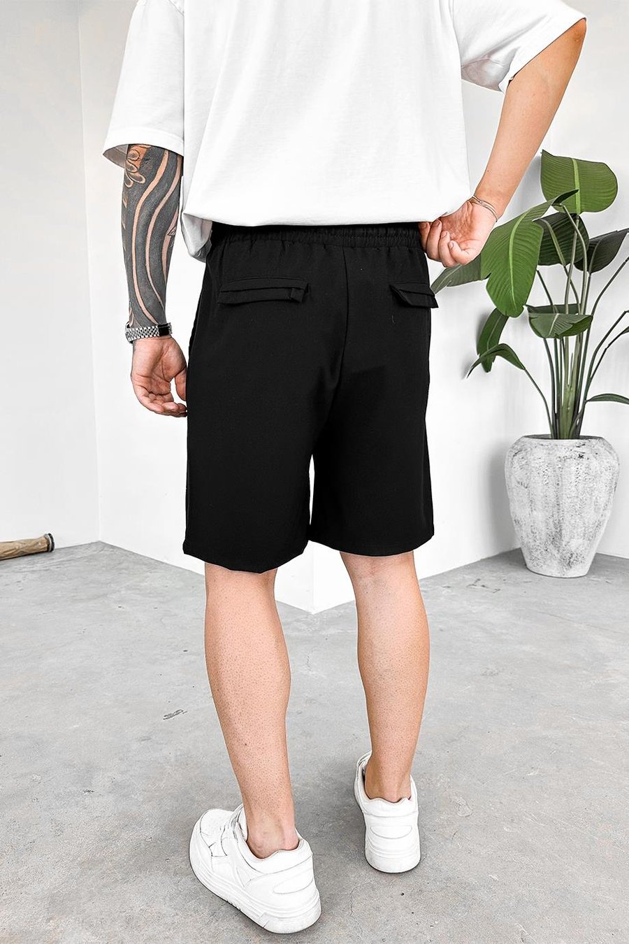 Siyah Basic Kumaş Premium Relaxed Şort