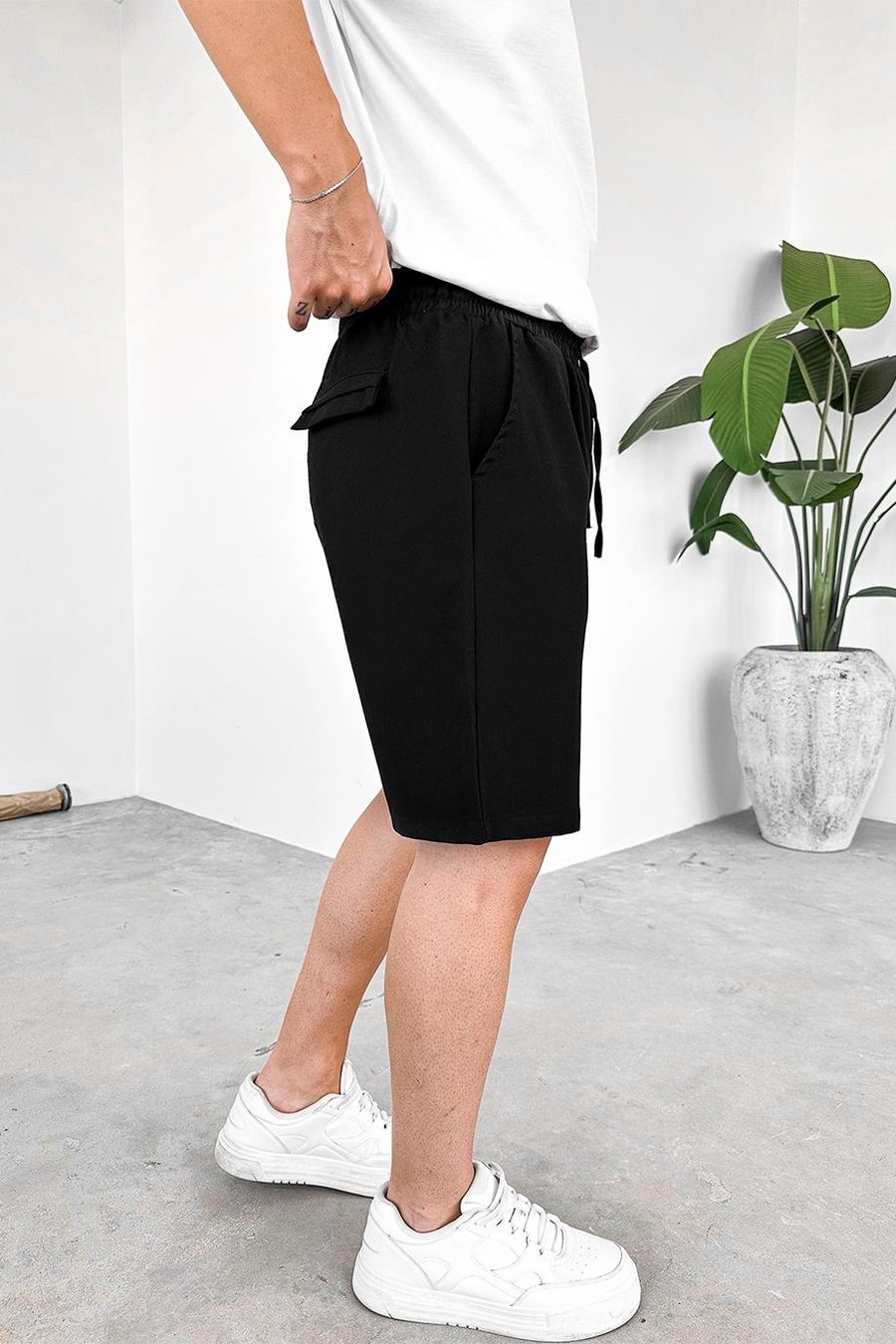 Siyah Basic Kumaş Premium Relaxed Şort