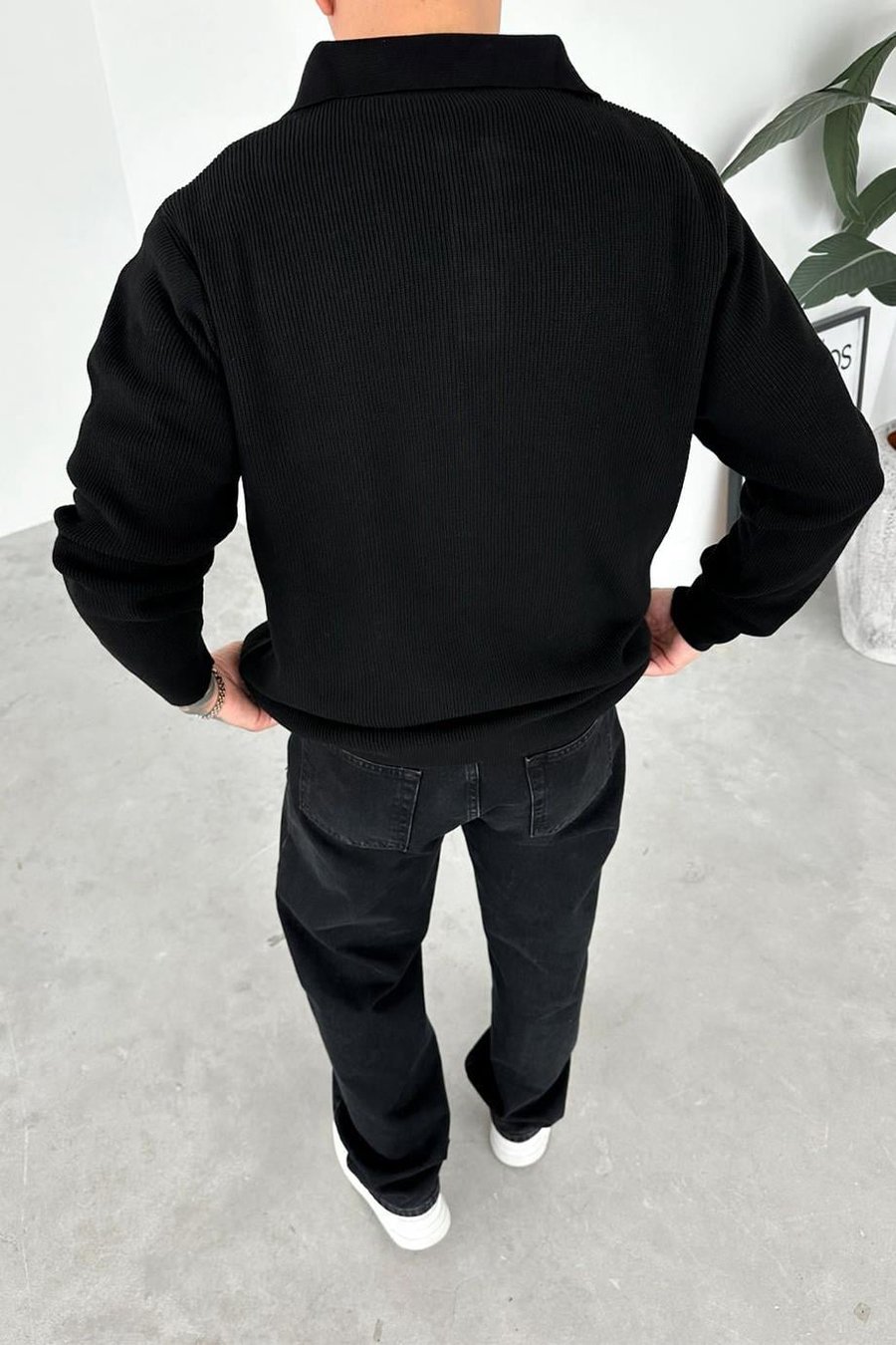 Siyah Basic Polo Yaka Triko Kazak