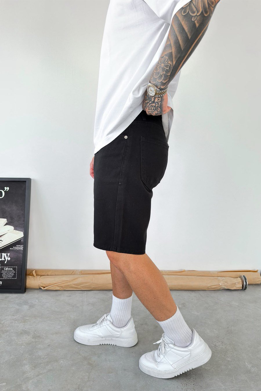 Siyah Basic Premium Baggy Kot Şort