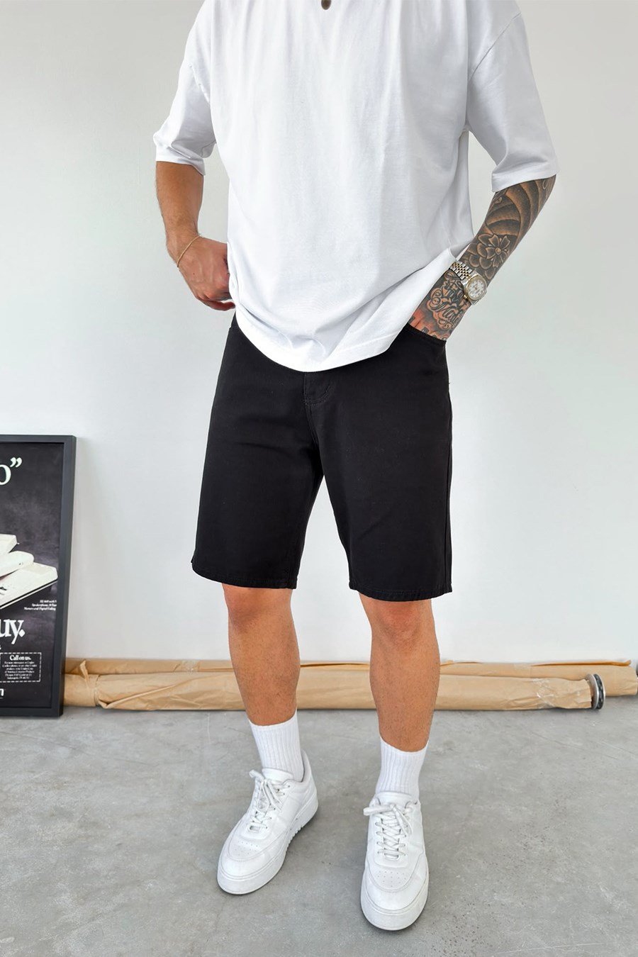 Siyah Basic Premium Baggy Kot Şort