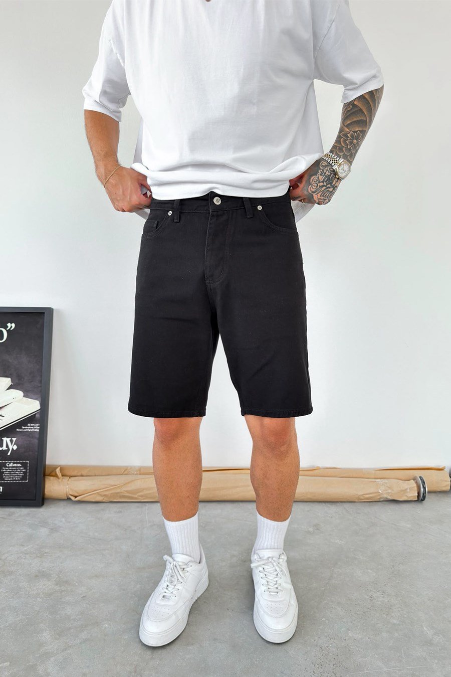 Siyah Basic Premium Baggy Kot Şort