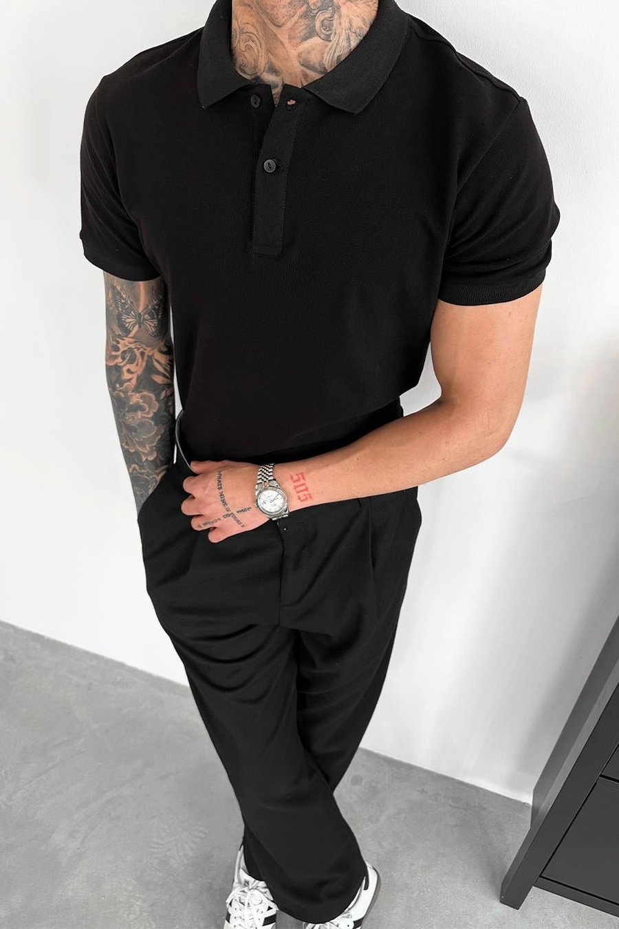 Siyah Basic Premium Relaxed Polo Yaka