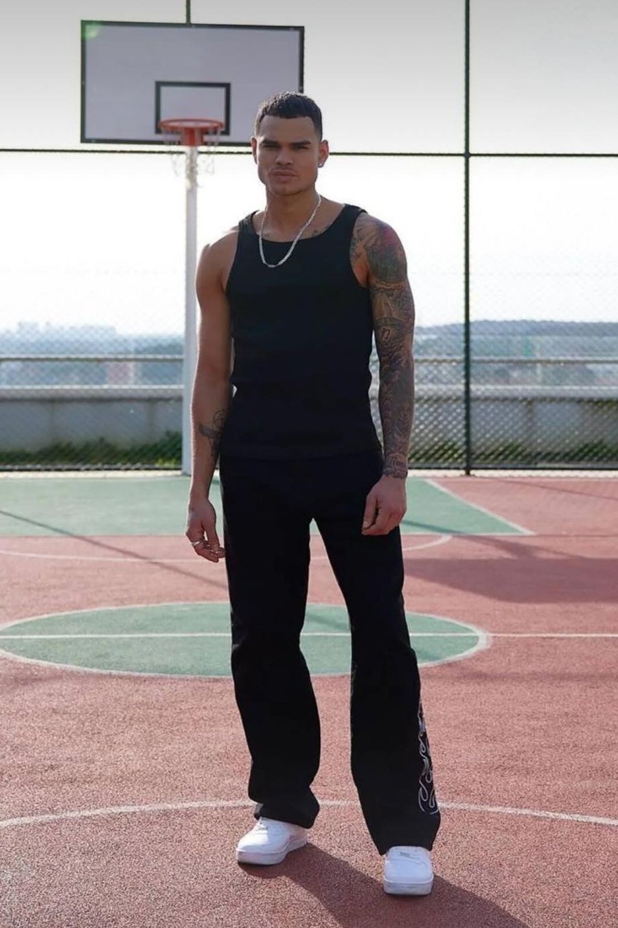 Siyah Basic Tank Top Full Likralı Erkek Atlet Tişört