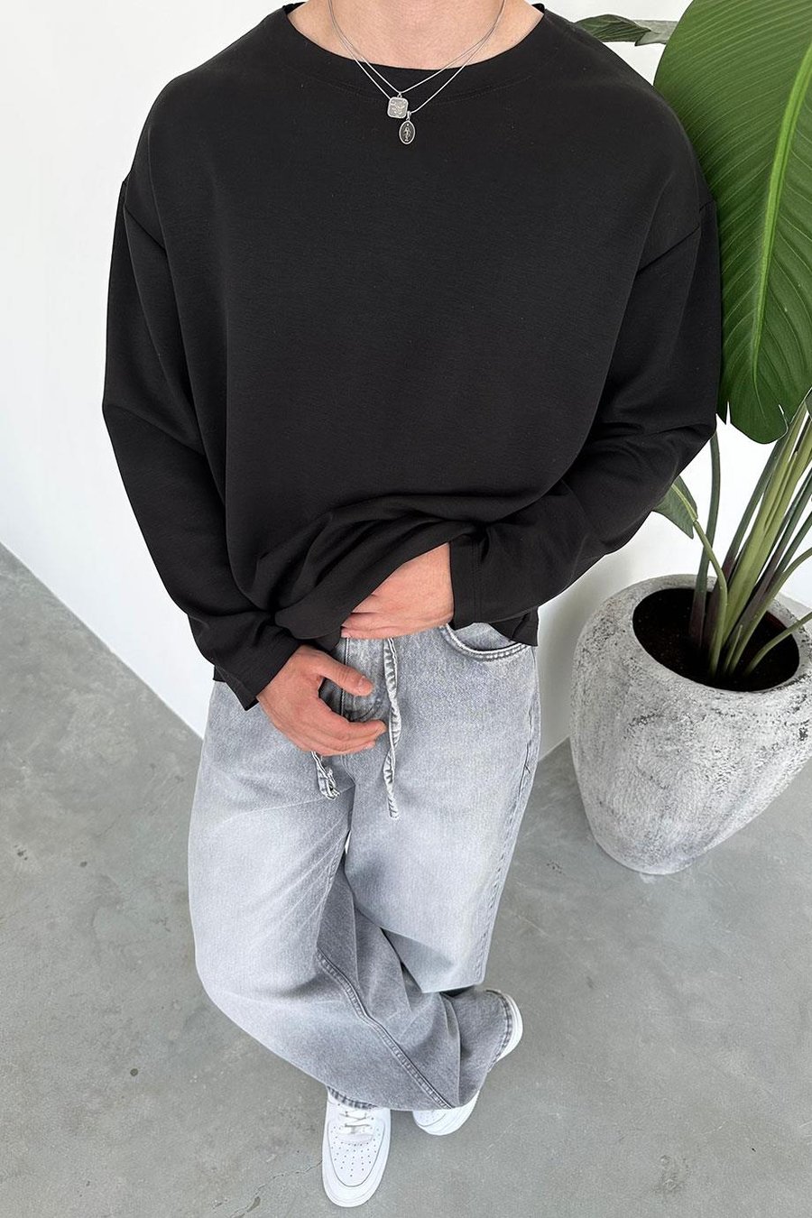 Siyah Basic Uzun Kollu Oversize Tişört