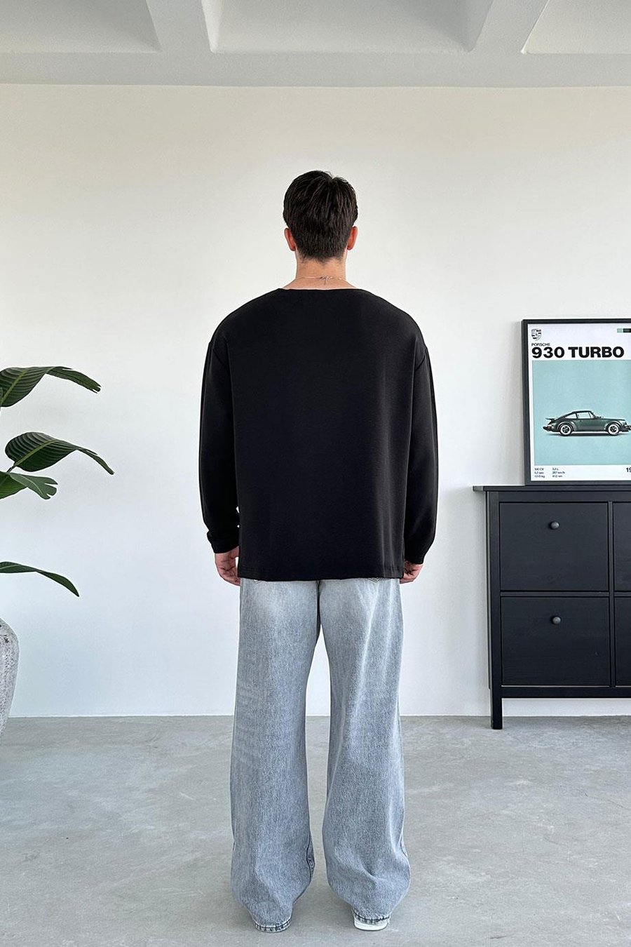 Siyah Basic Uzun Kollu Oversize Tişört