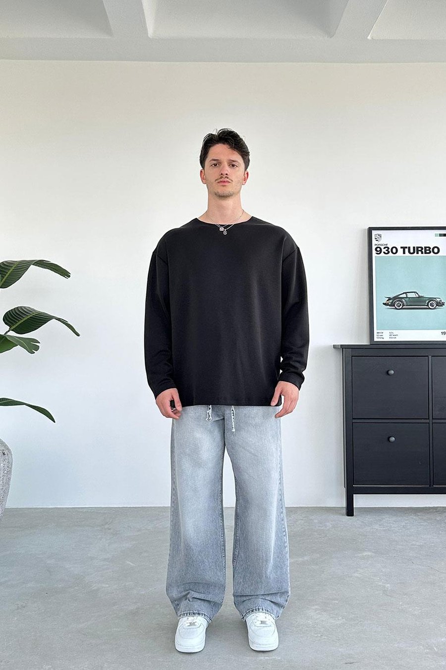 Siyah Basic Uzun Kollu Oversize Tişört