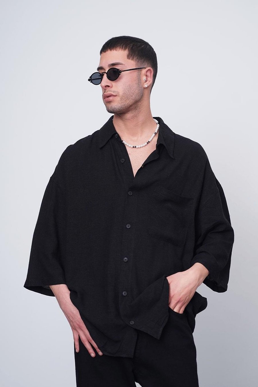 Siyah Basic Yarım Kollu 1B CH Oversize Gömlek