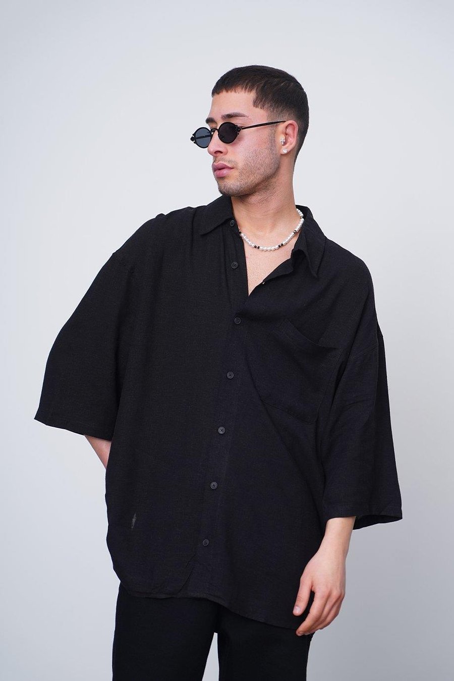 Siyah Basic Yarım Kollu 1B CH Oversize Gömlek