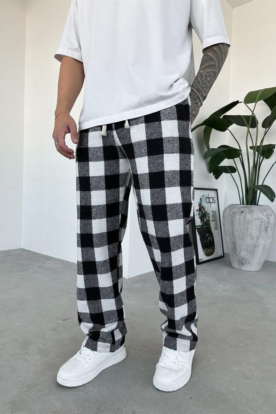 Siyah Beyaz Kareli Unisex Relaxed Pijama