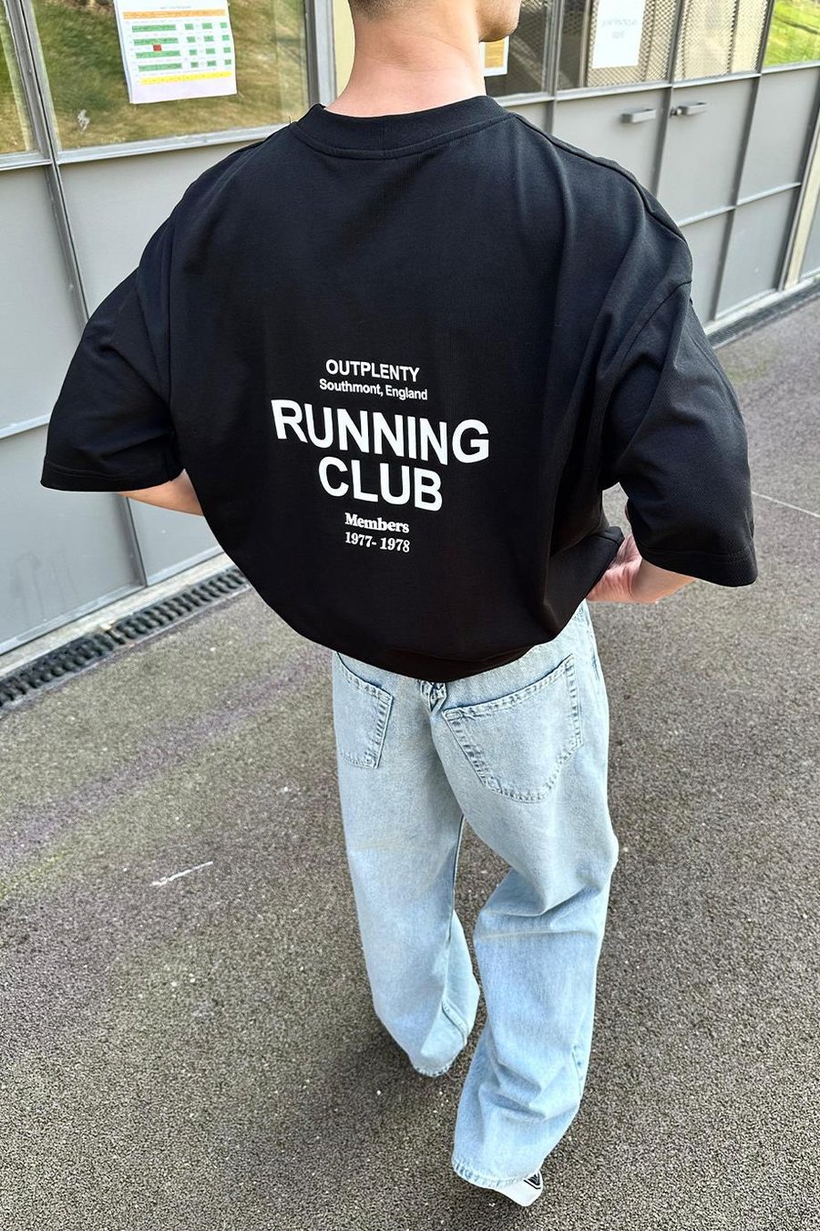 Siyah Beyaz Running Club OUTPLENTY PREMİUM Oversize Tişört