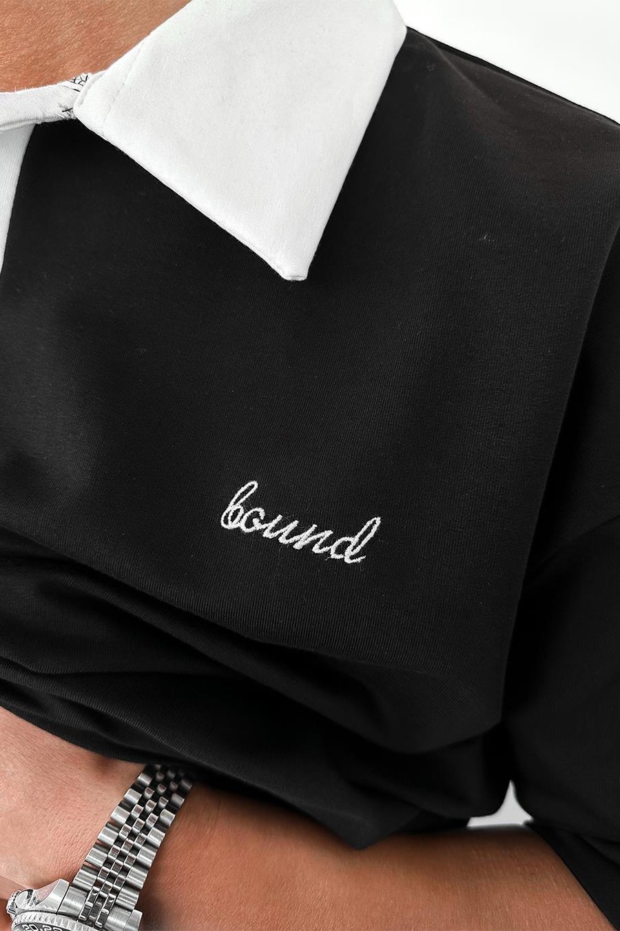 Siyah Bound Polo Yaka OUTPLENTY PREMİUM Oversize Tişört