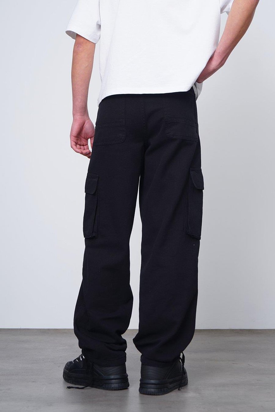 Siyah Çift Kargo Cepli 02B DL Paçası Ayarlanabilir Baggy Pantolon