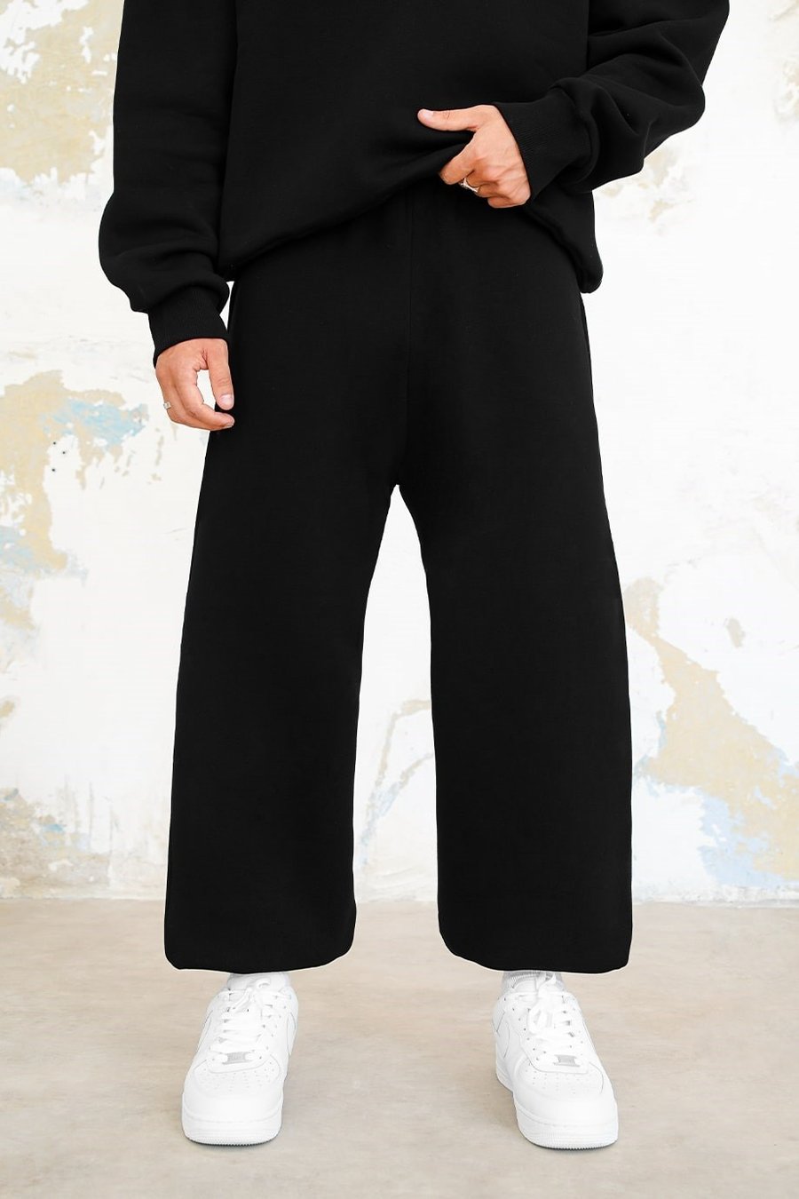 Siyah Cozy Basic Paça Stoperli Oversize Eşofman