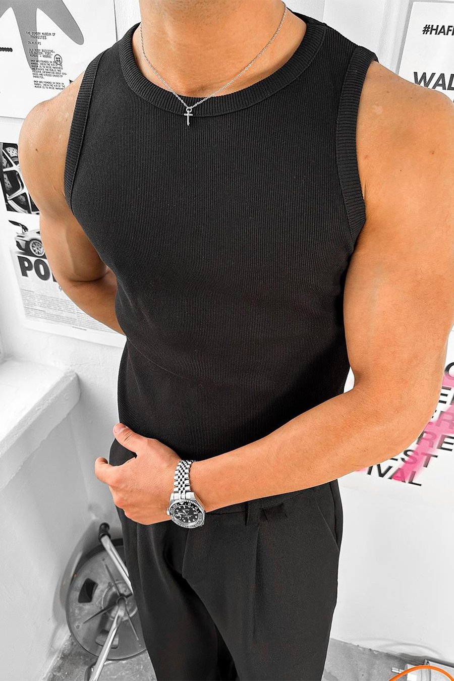 Siyah Cozy Basic Tank Top Likralı Premium Fitilli Atlet