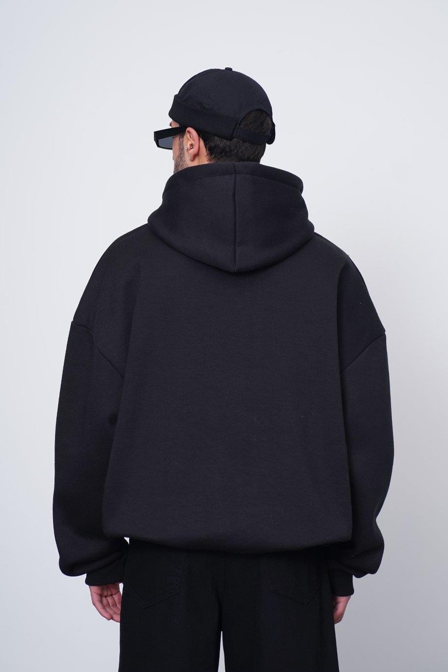 Siyah Distoworld Nakış Süzene Detay HAFKA PREMİUM 3 İplik Şardonlu Oversize Sweatshirt