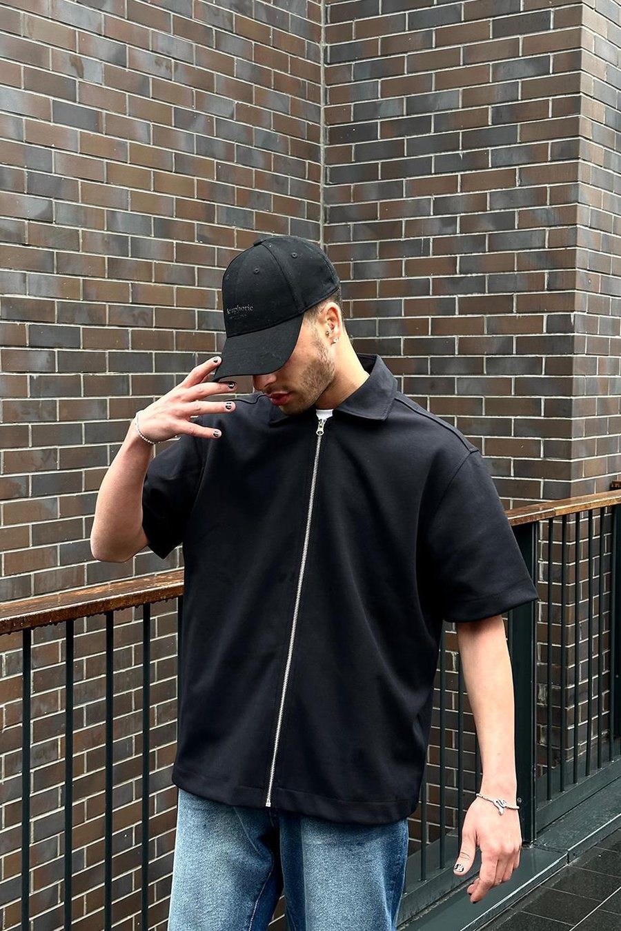 Siyah Fermuarlı B2 PM Oversize Gömlek