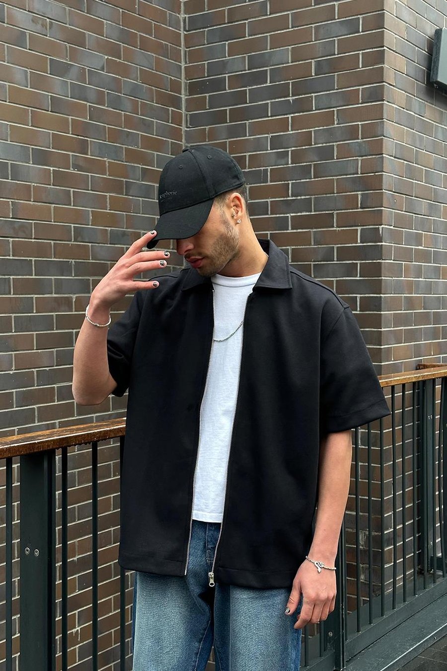 Siyah Fermuarlı B2 PM Oversize Gömlek