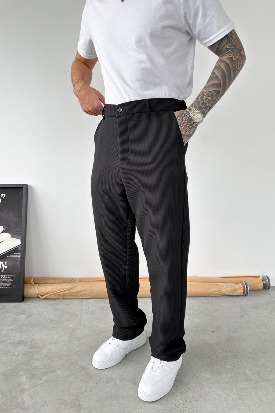 Siyah Fitilli Baggy Pantolon