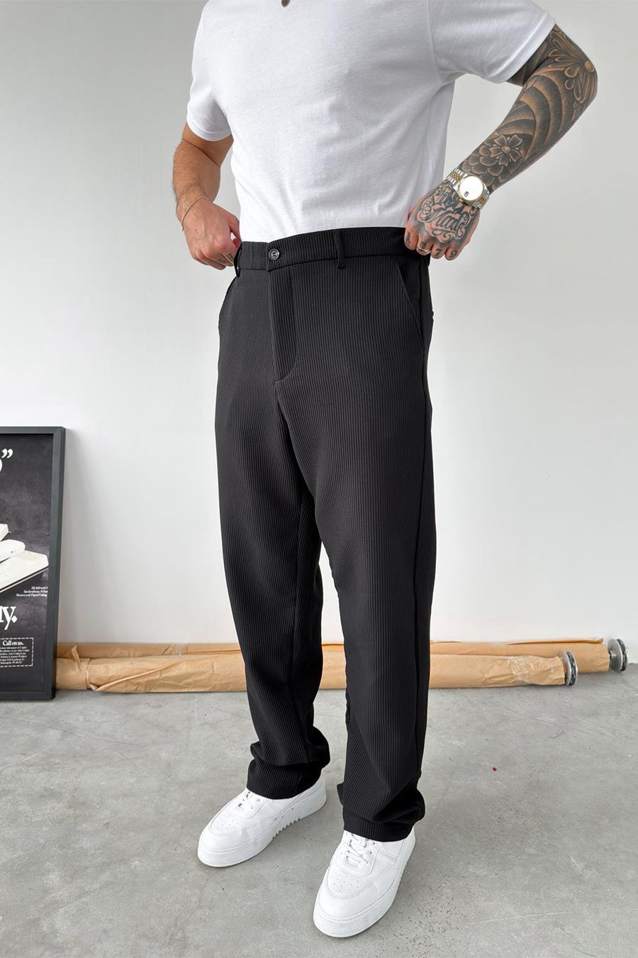 Siyah Fitilli Baggy Pantolon