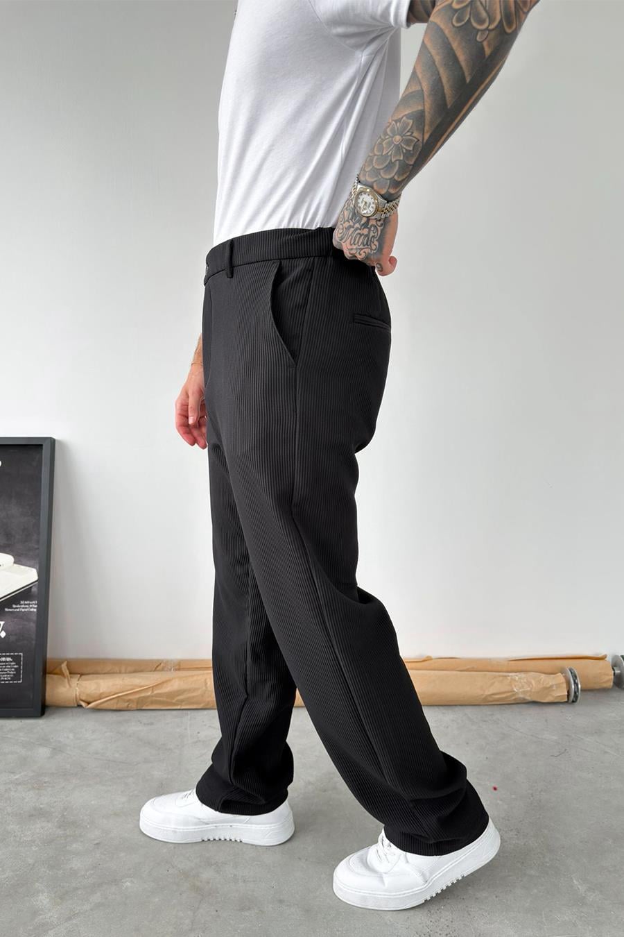 Siyah Fitilli Baggy Pantolon