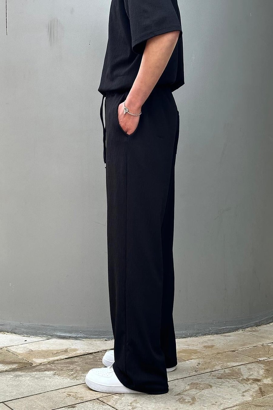 Siyah Fitilli Beli Lastikli T5 EE Baggy Pantolon