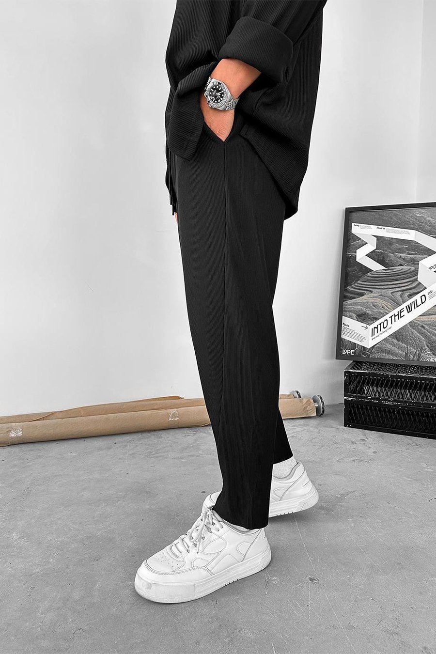 Siyah Fitilli Jogger Pantolon