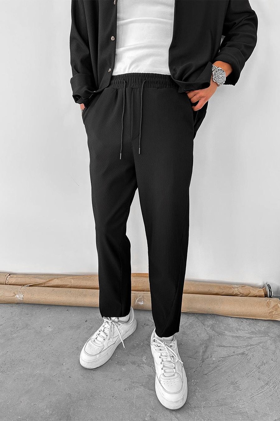 Siyah Fitilli Jogger Pantolon