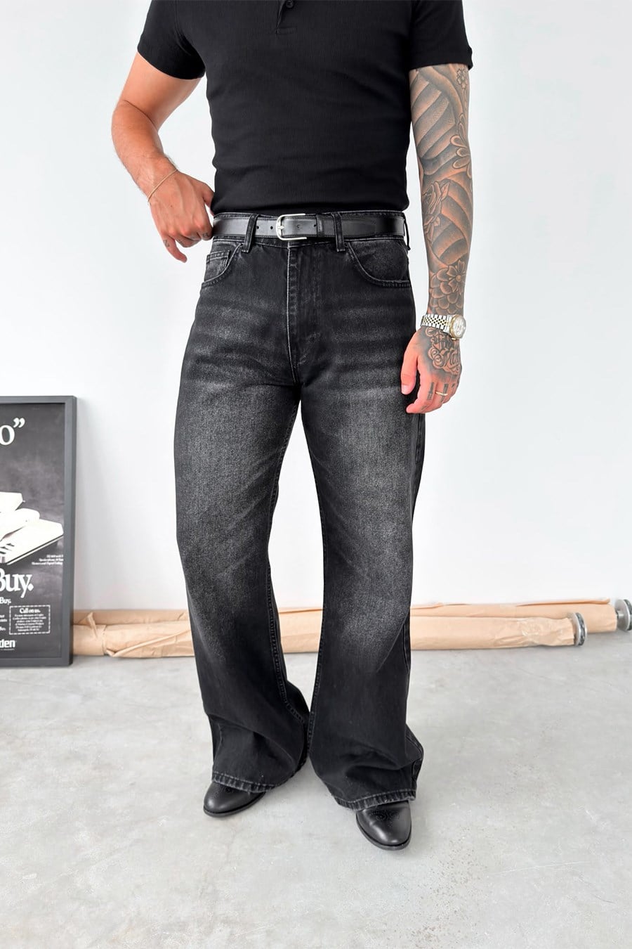 Siyah Flare Kesim İspanyol Paça Pantolon