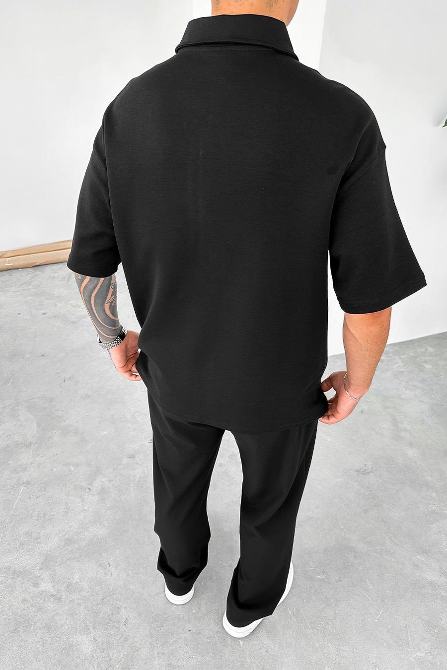 Siyah Forget Nakış Detay Oversize Polo Yaka Tişört