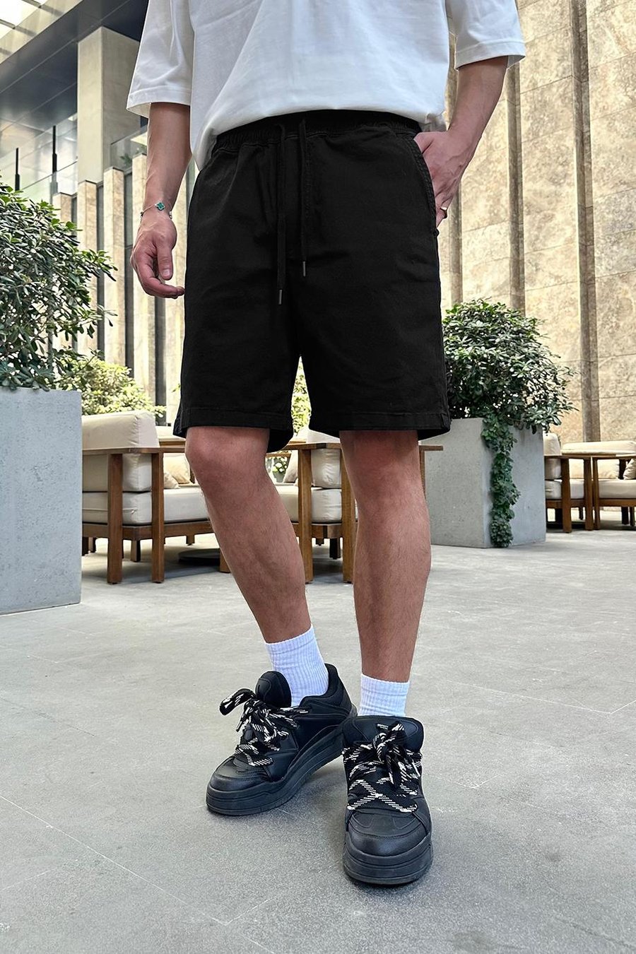 Siyah Gabardin Basic 4Z DL Relaxed Fit Şort
