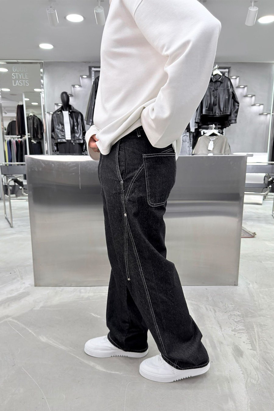 Siyah Hardware Stitch Süper Baggy Pantolon