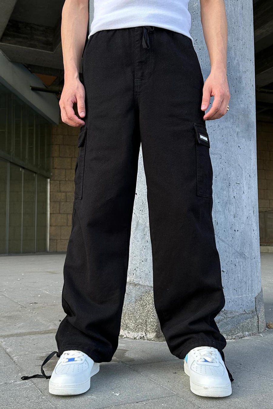 SİYAH Kargo Cepli DL Ayarlanabilir Baggy Pantolon