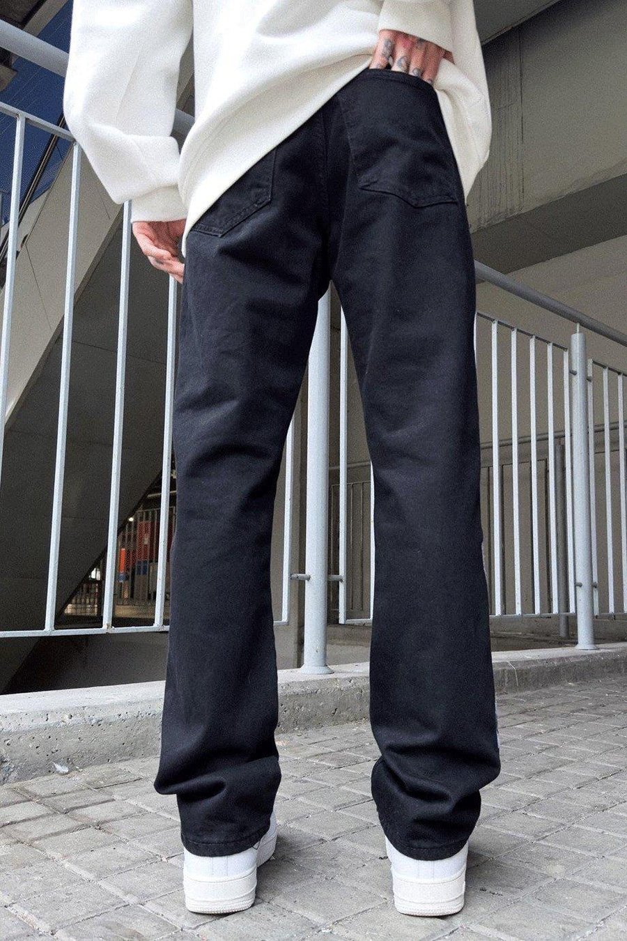 Siyah Kemik Nakış Detay Siyah Baggy Pantolon