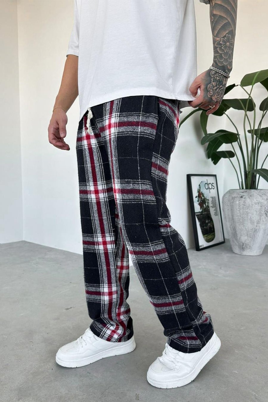 Siyah Kırmızı Çizgili Unisex Relaxed Pijama