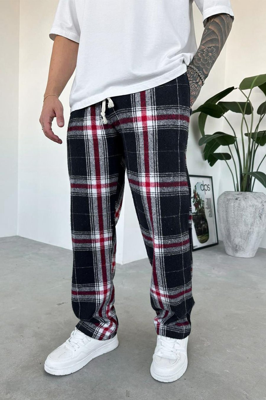 Siyah Kırmızı Çizgili Unisex Relaxed Pijama