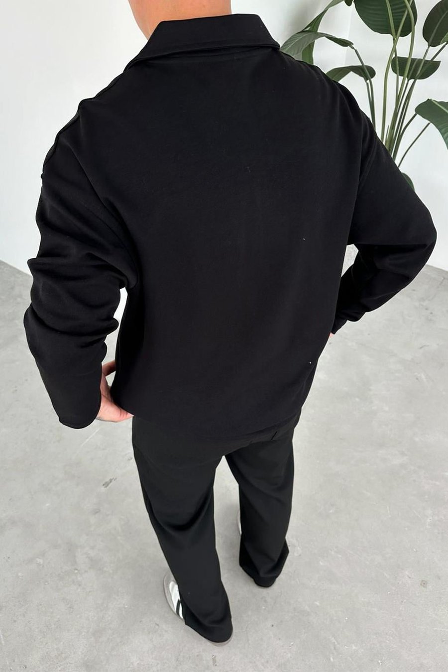 Siyah Local Nakış Oversize Polo Yaka Sweatshirt