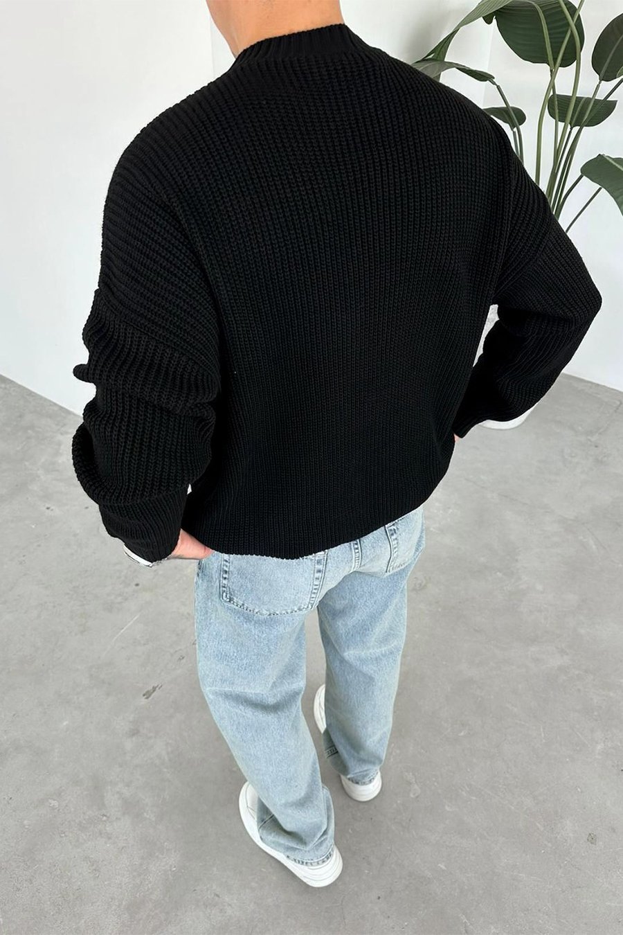 Siyah Los Angeles Nakış Oversize Triko Kazak