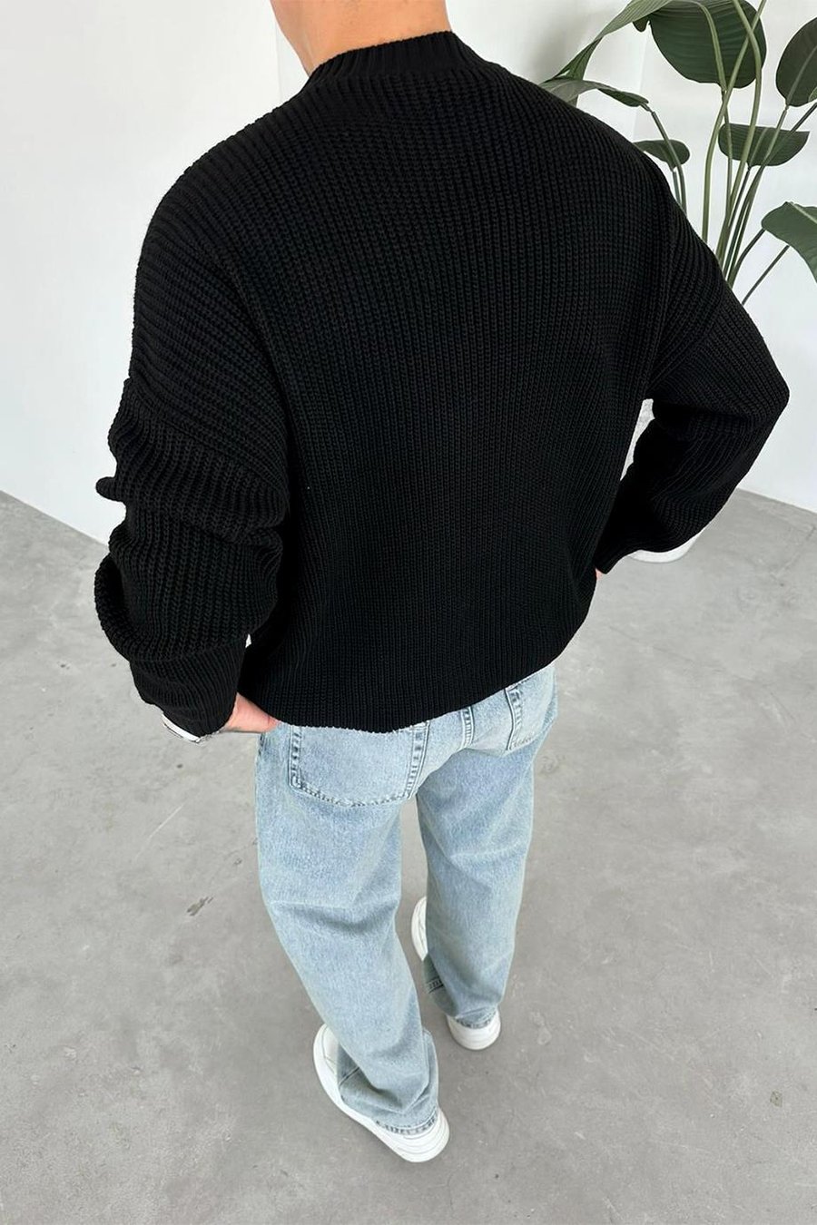 Siyah Los Angeles Nakış Oversize Triko Kazak
