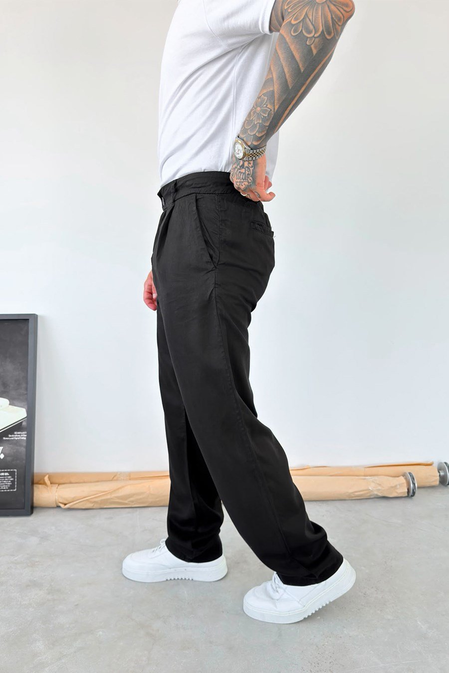 Siyah Modal Kumaş Baggy Pantolon