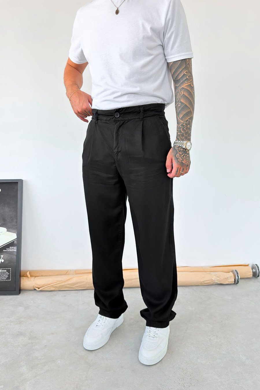 Siyah Modal Kumaş Baggy Pantolon