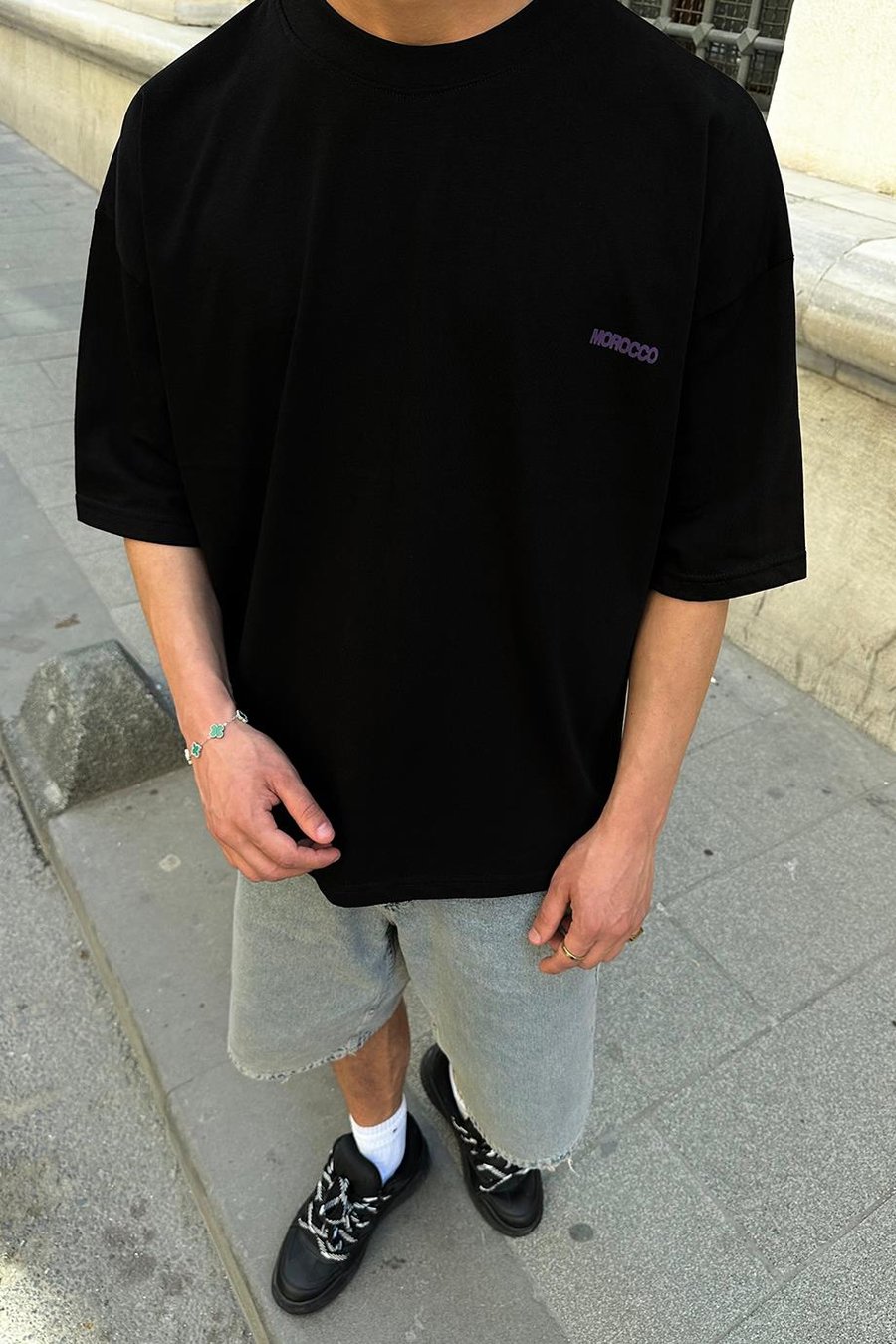Siyah Morocco OUTPLENTY PREMİUM Oversize Tişört
