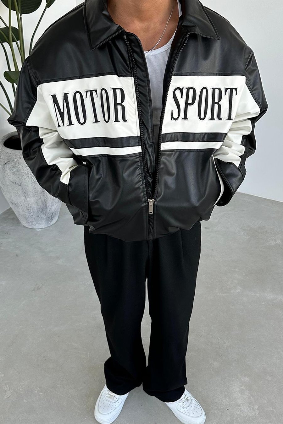 Siyah Motorsport Bomber Yarışçı Ceket