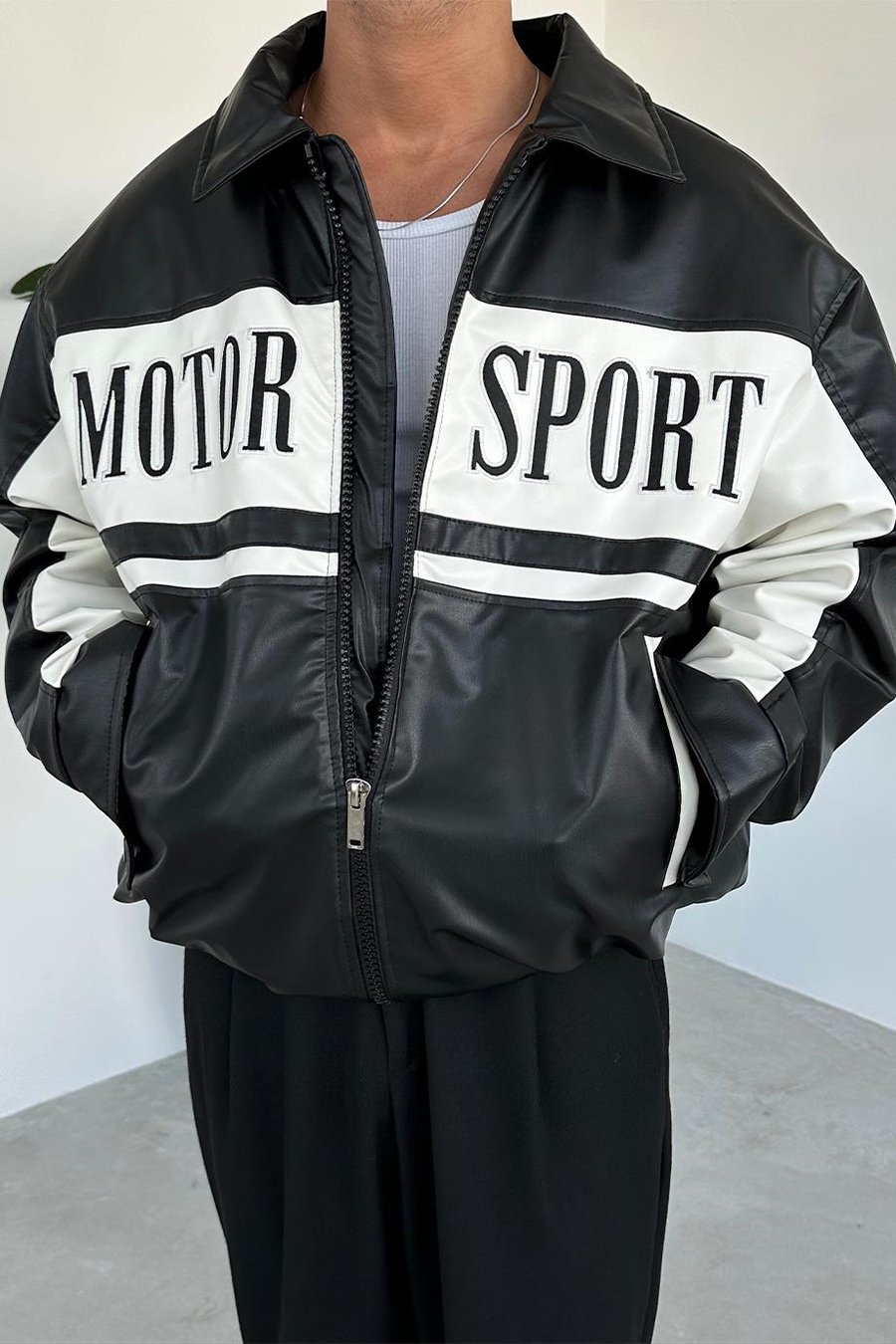 Siyah Motorsport Bomber Yarışçı Ceket