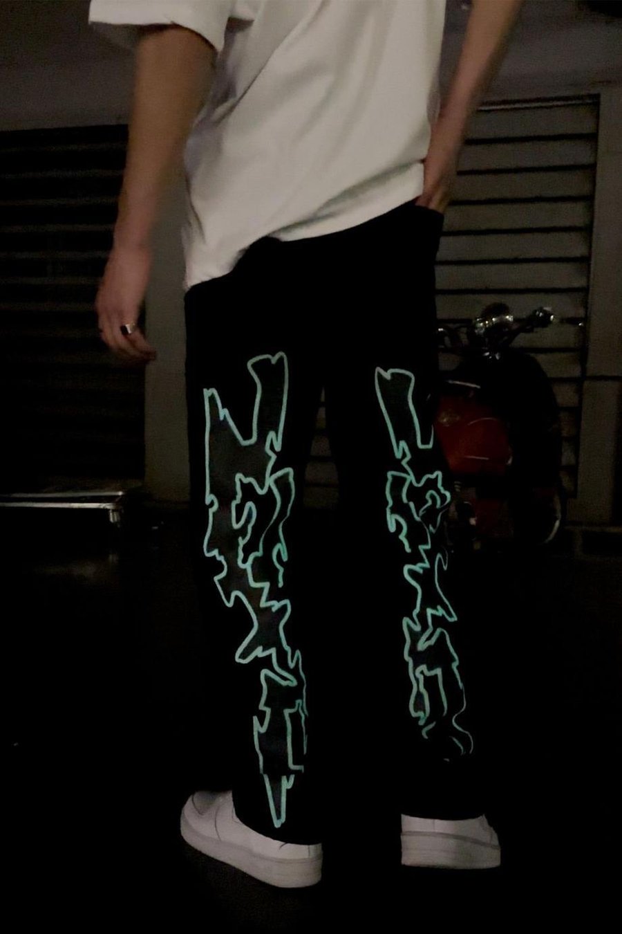 Siyah Neon Chaos Night Baggy Pantolon