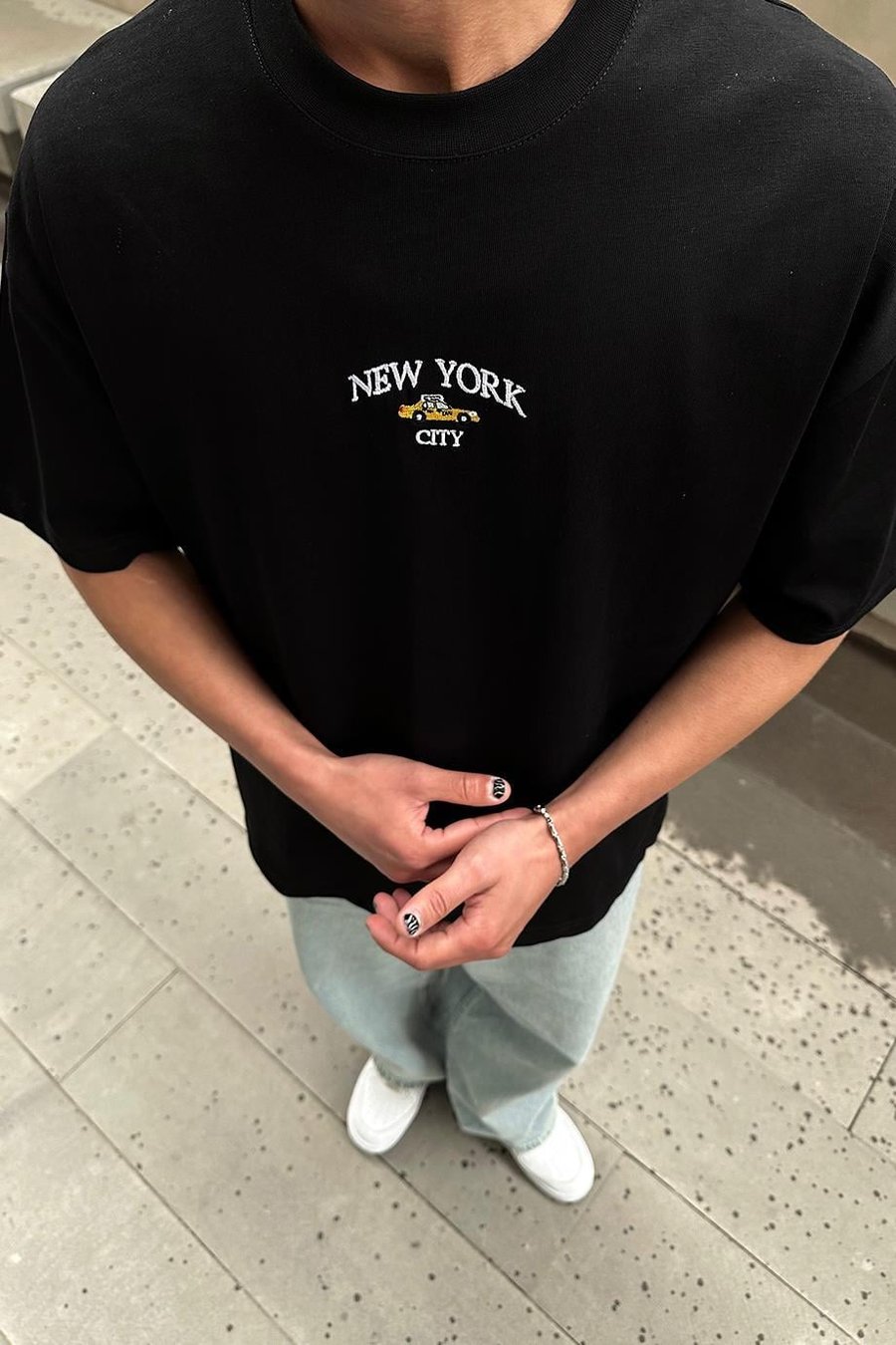 Siyah Nyc Nakış Detay PM Oversize Tişört