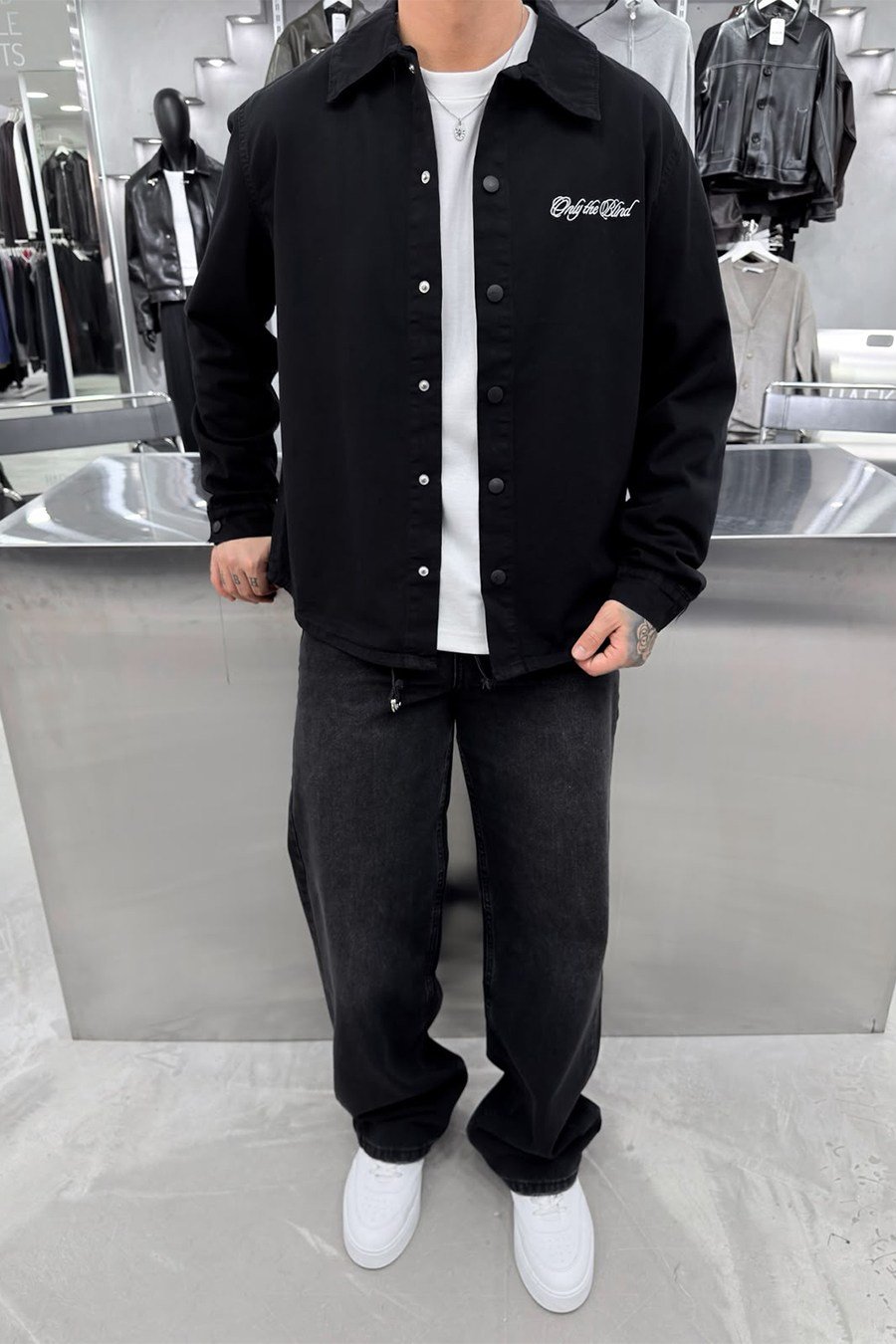 Siyah Only Nakışlı Gabardin Oversize Ceket