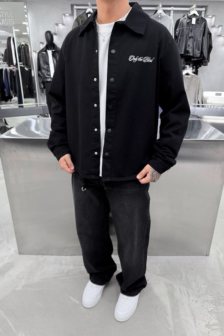 Siyah Only Nakışlı Gabardin Oversize Ceket