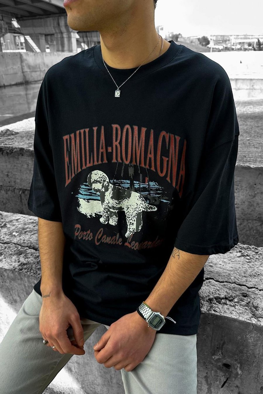 Siyah OP Emilio Oversize Tişört